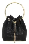 Jimmy Choo Leather Bucket Bag Metallic Handle In Black
