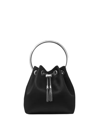 Jimmy Choo Bon Bucket Bag Tassel Eyelet Chain Handle In Black