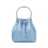 Jimmy Choo Leather Bon Bon Bucket Bag In Blue/gold Tone