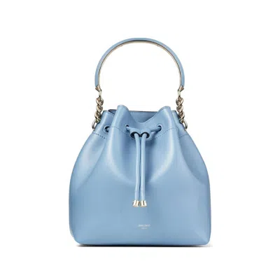 Jimmy Choo Leather Bon Bon Bucket Bag In Blue/gold Tone
