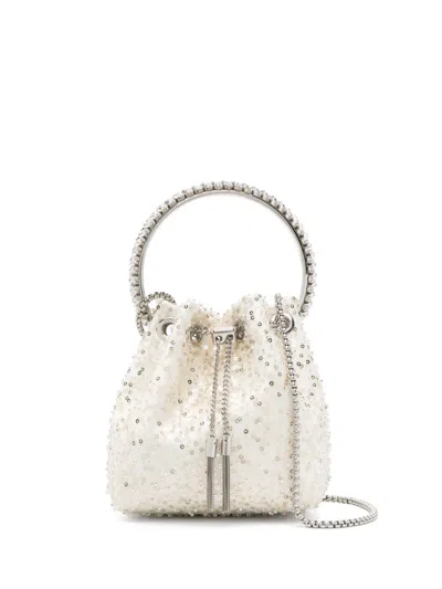 Jimmy Choo Bon Bon Bucket Bag In White