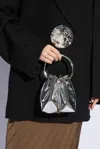 Jimmy Choo Structured Metallic Bucket Bag With Circular Handles In Silver