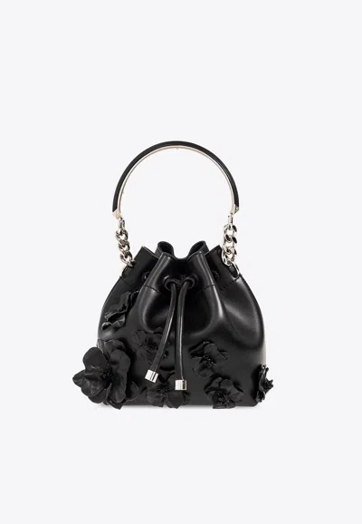 Jimmy Choo Bon Bon Flower-detailing Bucket Bag In Black