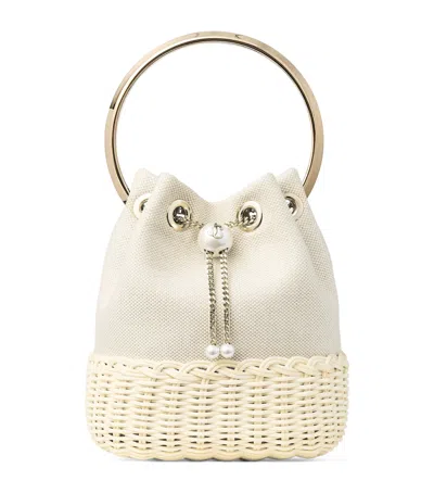 Jimmy Choo Bon Bon Canvas And Raffia Top-handle Bag In Neutral