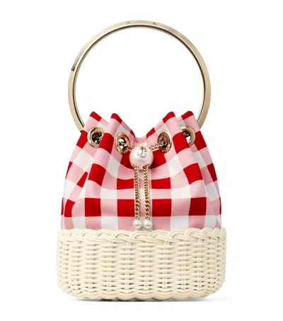 Jimmy Choo Bon Bon Canvas And Raffia Top-handle Bag In Red