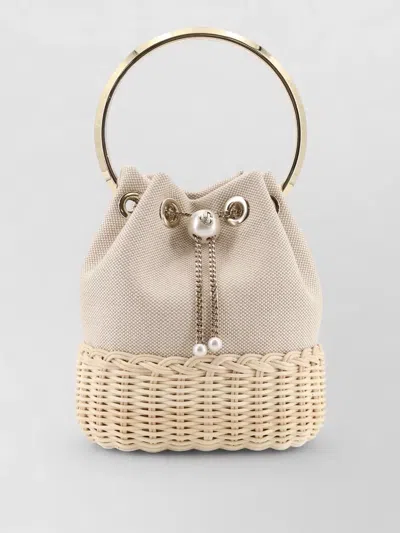 Jimmy Choo Bon Bon Canvas Raffia Metal Handle Bag
