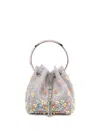 Jimmy Choo Bon Bon Floral-embellished Mesh Bucket Bag In Gray