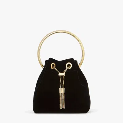 Jimmy Choo Bon Bon Cassis Velvet Handbag With Metal Handle In Black