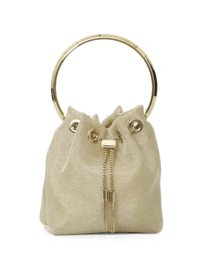 Jimmy Choo Bon Bon Champagne Metallic-mesh Bucket Bag In Black