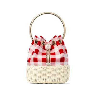 Jimmy Choo Womens Ruby Red Mix/natural Bon Bon Gingham Cotton Top-handle Bag In Multi