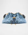 JIMMY CHOO BON BON CINCH EYELET DENIM BUCKET BAG