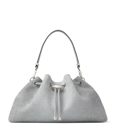 Jimmy Choo Bon Bon Cinch Suede Denim Top-handle Bag In Gray