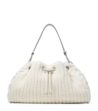 Jimmy Choo Bon Bon Cinch Wool Top-handle Bag In White