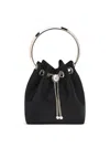 Jimmy Choo Bon Bon Circular-handle Satin Bucket Bag In Black