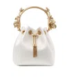 Jimmy Choo Bon Bon Floral Crystal Embellished Drawstring Top Handle Pouch In White