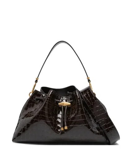 Jimmy Choo Bon Bon Croc-effect Bucket Bag In Brown