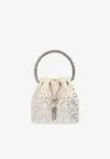 Jimmy Choo Bon Bon Crystal Bucket Bag In Ivory