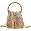 Jimmy Choo Bon Bon Crystal Drawstring Pouch In Gold/silver