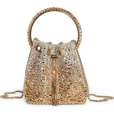 Jimmy Choo Bon Bon Crystal Drawstring Pouch In Gold/silver