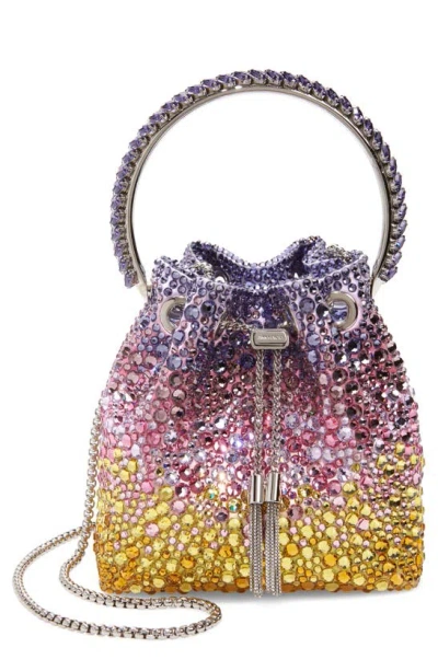 Jimmy Choo Bon Bon Crystal Drawstring Top Handle Pouch In Multicolor