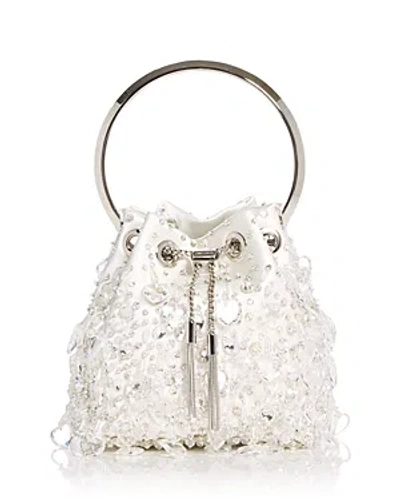 Jimmy Choo Bon Bon Crystal-embellished Bucket Bag In Latte/silver