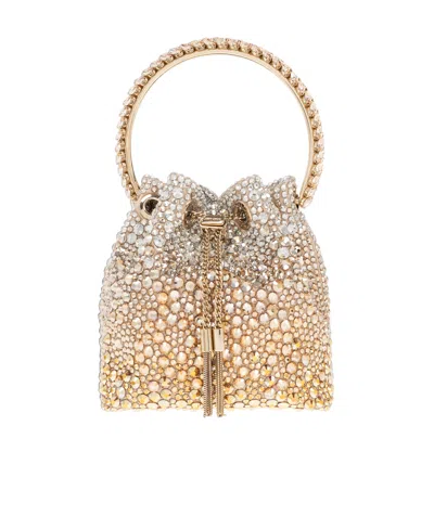 Jimmy Choo Bon Bon Crystal-embellished Bucket Bag In Gold
