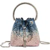 Jimmy Choo Bon Bon Crystal Embellished Drawstring Top Handle Pouch In Sunrise Mix