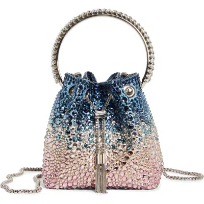 Jimmy Choo Bon Bon Crystal Embellished Drawstring Top Handle Pouch In Sunrise Mix