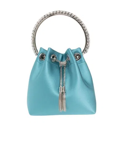 Jimmy Choo Bon Bon Crystal-embellished Satin Bag In Blue
