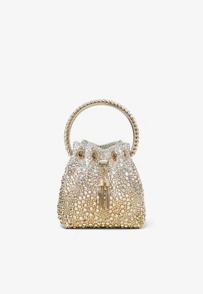 Jimmy Choo Bon Bon Hotfix Crystal Top-handle Bag In Gold/silver