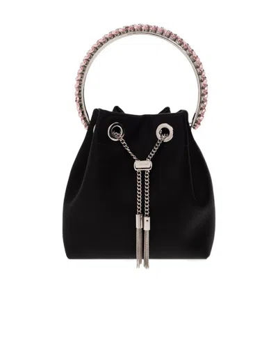 Jimmy Choo Bon Bon Crystal-handle Bucket Bag In Black