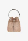 Jimmy Choo Bon Bon Crystal Mesh Bucket Bag In Beige