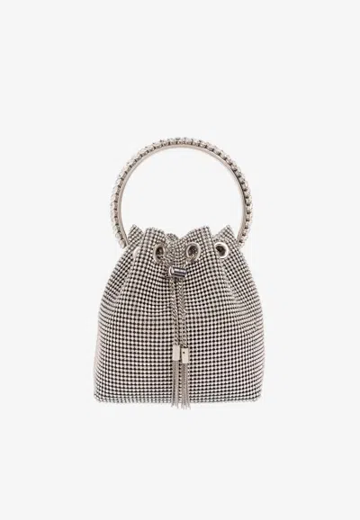 JIMMY CHOO BON BON CRYSTAL MESH BUCKET BAG