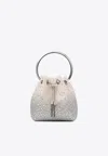 Jimmy Choo Bon Bon Crystal Mesh Bucket Bag In White