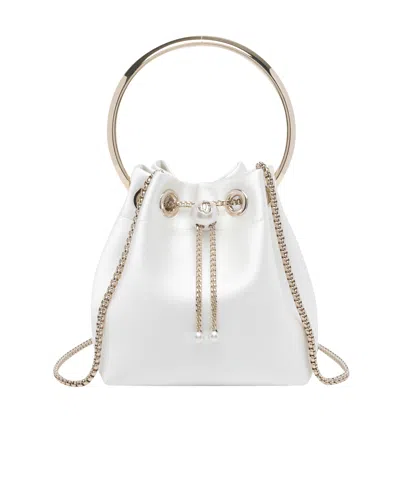 Jimmy Choo Handle Chain Bon Bon Bucket Bag In White
