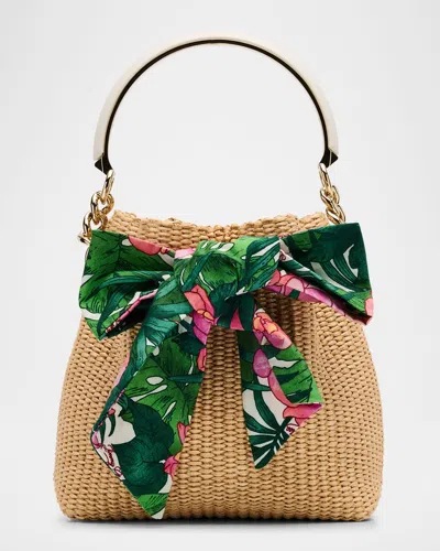 Jimmy Choo Bon Bon Drawstring Raffia Bucket Bag In Beige