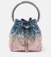 Jimmy Choo Bon Bon Crystal Embellished Drawstring Top Handle Pouch In Blue