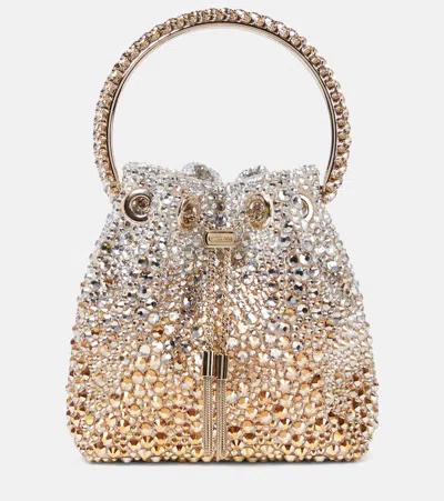 Jimmy Choo Bon Bon Embellished Bucket Bag In Gold/ Silver