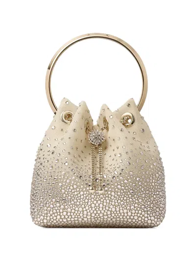 Jimmy Choo Bon Bon Embellished Circle-handle Bucket Bag In Gold