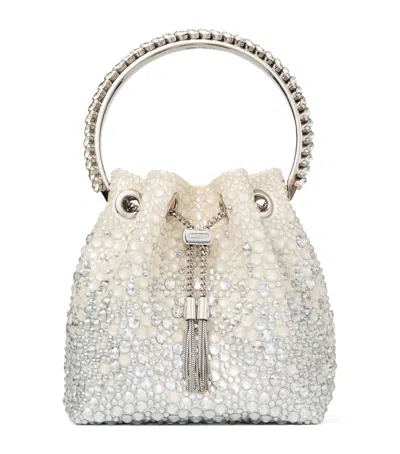 Jimmy Choo Bon Bon Embellished Top-handle Bag In Ivorycrystal