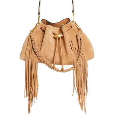 Jimmy Choo Bon Bon Fringe East/west Bucket Bag In Brown