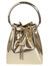 Jimmy Choo Shiny Mirror-effect Bon Bon Bag With Chain Drawstring And Metal Handle In Gold