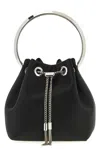 Jimmy Choo Eyelet Chain Bucket Bag With Metallic Handle In Black