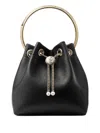 Jimmy Choo Bon Bon Leather Bucket Chain Shoulder Bag In Black