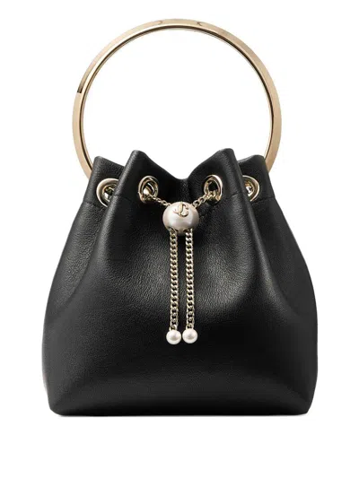 Jimmy Choo Bon Bon Leather Bucket Bag In Black