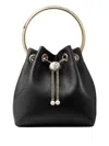 Jimmy Choo Bon Bon Leather Bucket Chain Shoulder Bag In Black