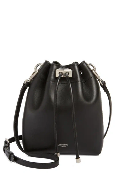 Jimmy Choo Bon Bon Small Leather Bucket Bag In Black/silver