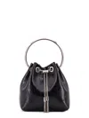 Jimmy Choo Eyelet Chain Bucket Bag With Metallic Handle In Black
