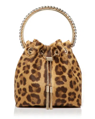 Jimmy Choo Bon Bon Leopard Print Top Handle Bag In Natural/silver