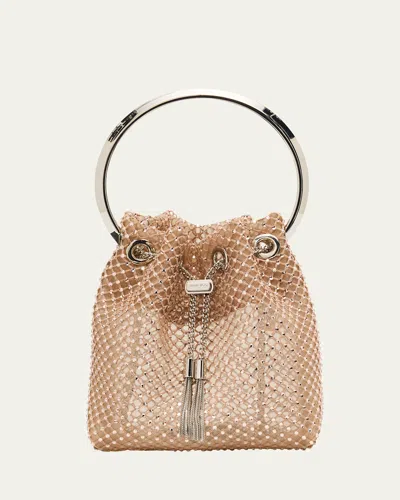 Jimmy Choo Bon Bon Mesh Crystal Top-handle Bag In Macaroncry